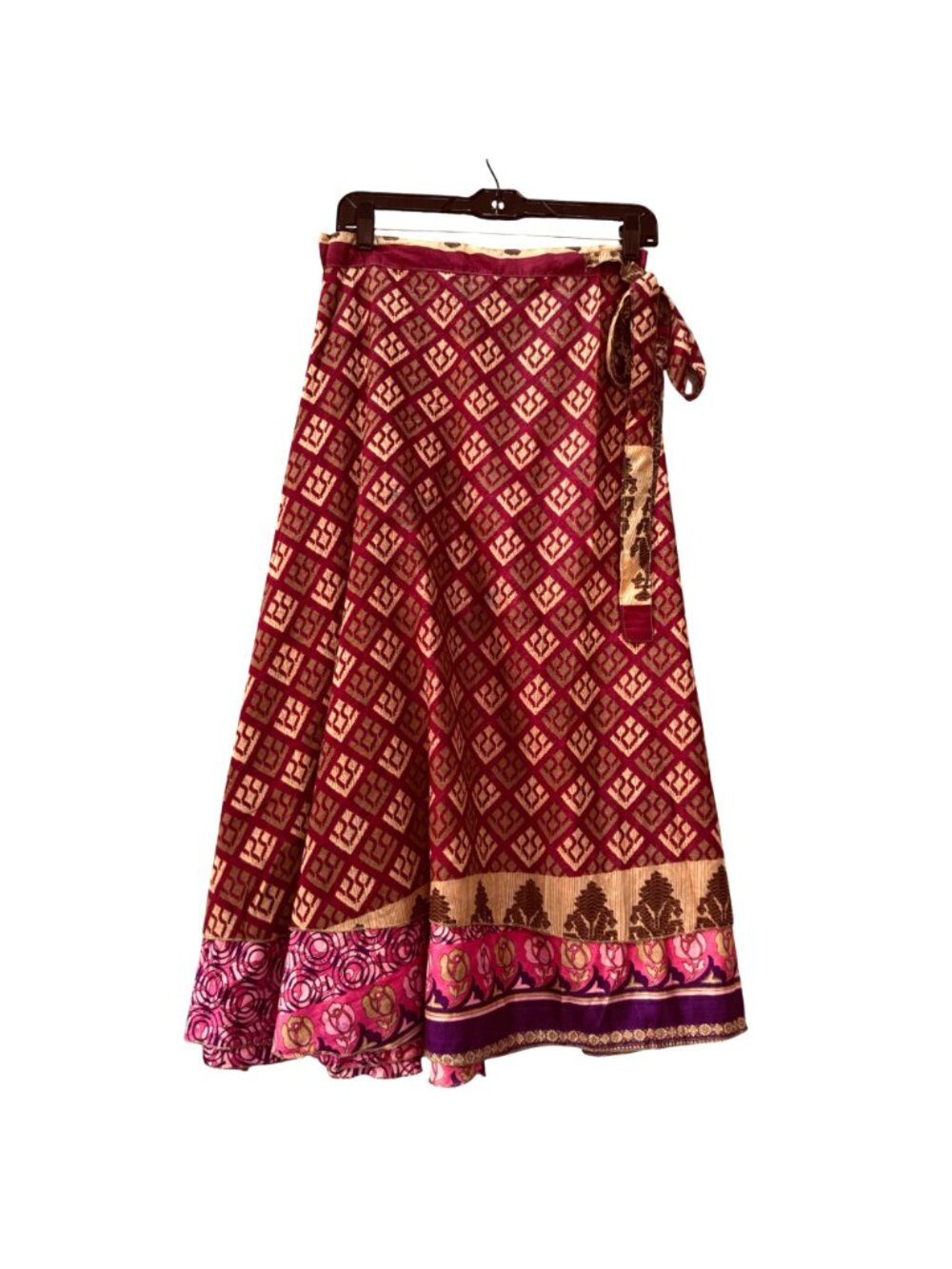 Festival Boho Wrap Midi Skirt Reversible Dopamine Size M Vibrant Purple Pink - Picture 3 of 7